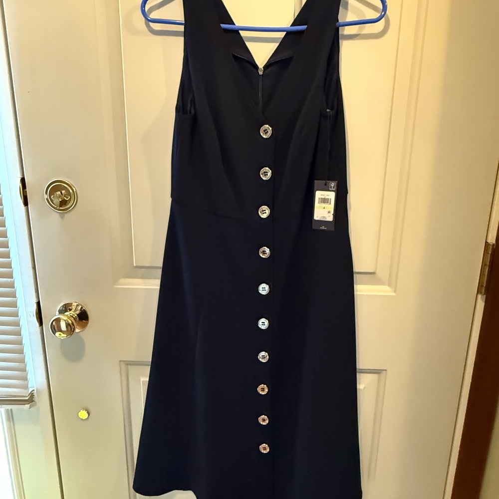 Tommy Hilfiger Navy Button-Front Midi Dress